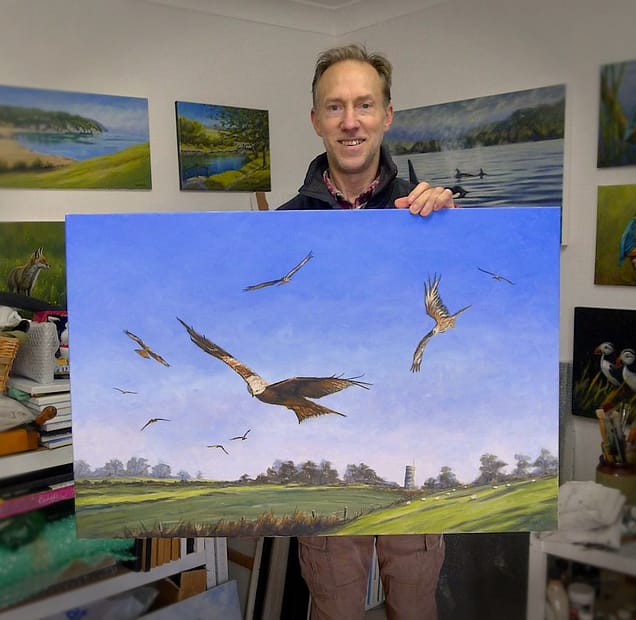 Chris and his large Red Kite painting